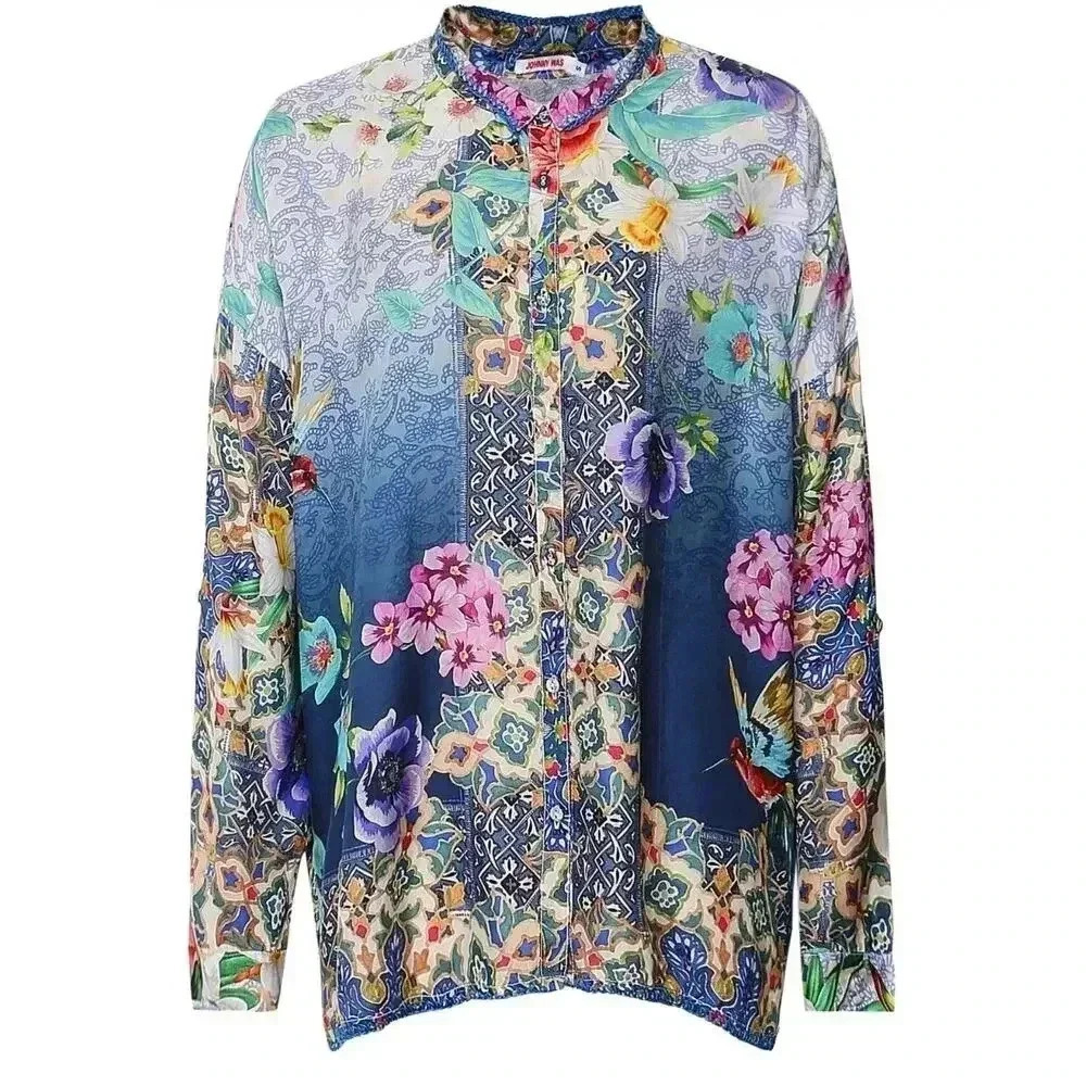 Johnny Was Elton Silk Button Down Blouse Size XXL - Picture 3 of 6